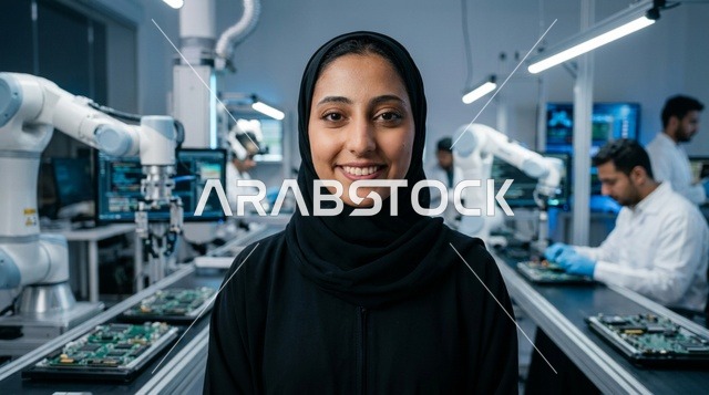مهندسة عربية في مختبر تقنية الروبوتات الحديث