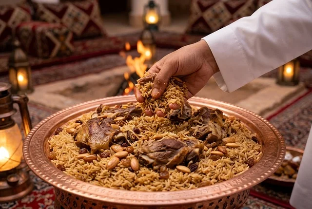 تناول الكبسة السعودية التقليدية في المجلس العربي