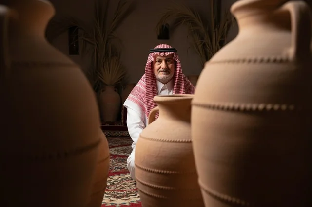 Saudi Man with Traditional Clay Pottery Heritage Art
