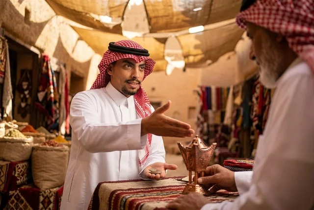 رجل سعودي يشتري مبخرة تراثية من سوق شعبي قديم