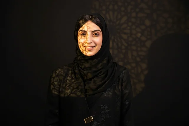 Saudi Woman in Hijab with Islamic Pattern Shadow Portrait