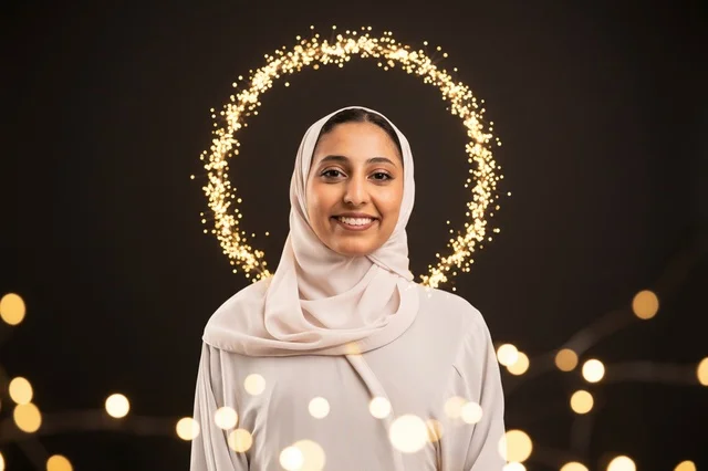 Arab Woman in Hijab with Festive Halo Lights