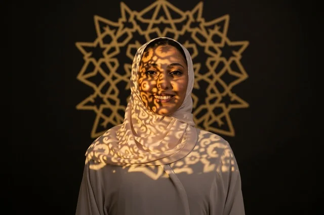 Arab Woman with Islamic Pattern Projection