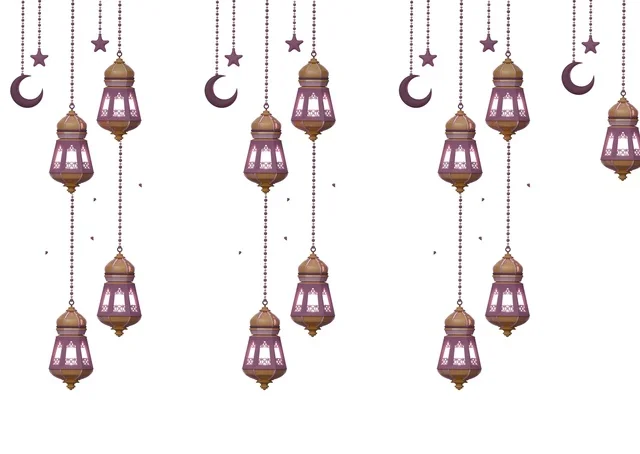 Hanging Islamic Ramadan Lanterns on White Background