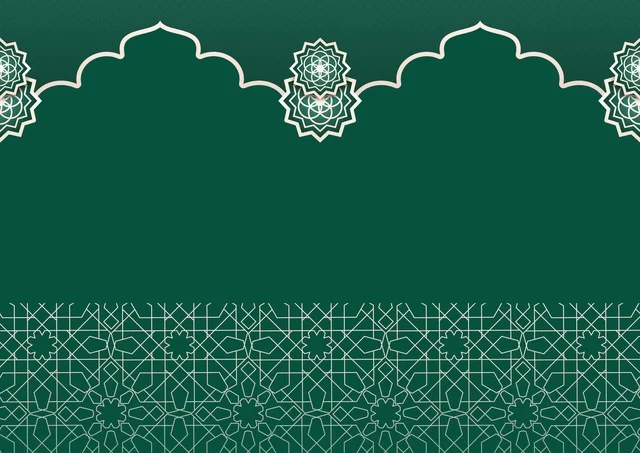 Islamic Green Background with Mosque Arch and Patterns