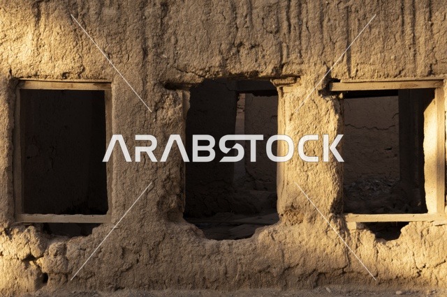 Ancient Mud Brick Wall in Traditional Oman Village