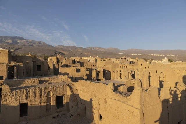 Ancient Mud Brick Village Ruins in Oman Mountains