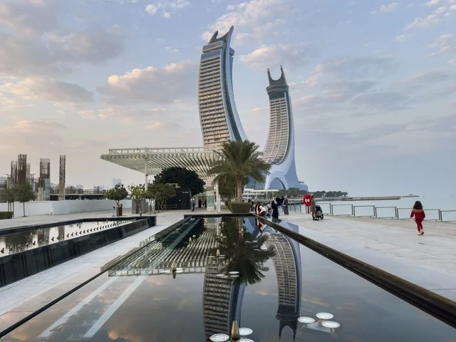 Katara Towers Reflection at Lusail Marina Promenade Doha