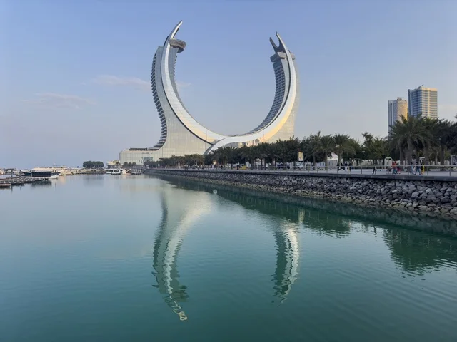 Katara Towers Lusail Marina Reflection in Doha Qatar