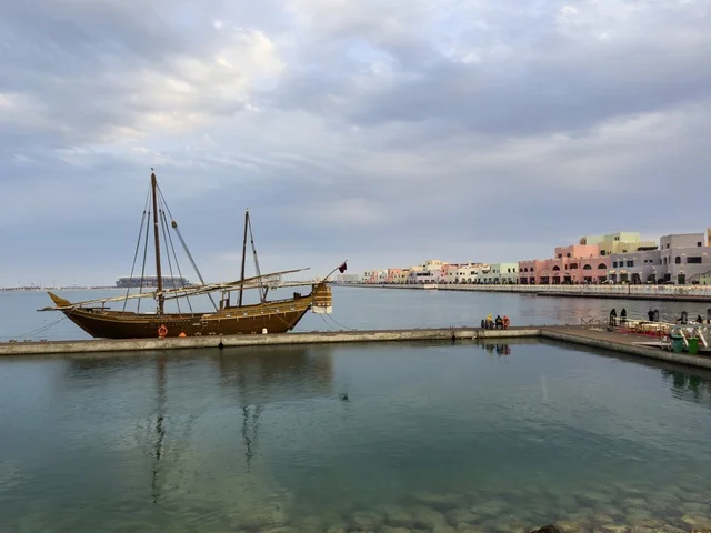 Traditional Wooden Dhow Boat at Old Doha Port Qatar