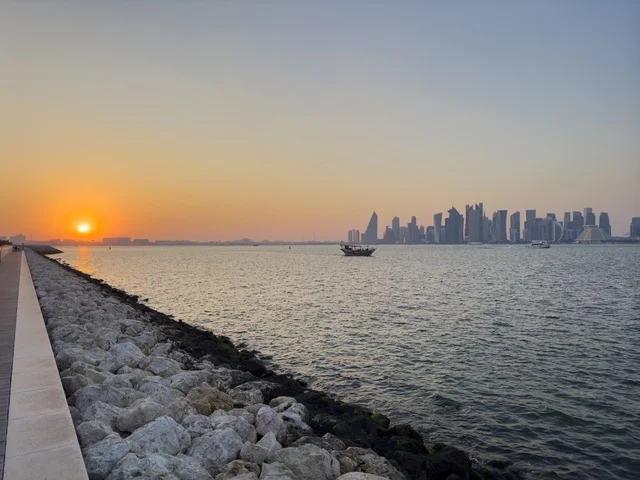 Doha West Bay Skyline and Sunset over Arabian Gulf Qatar