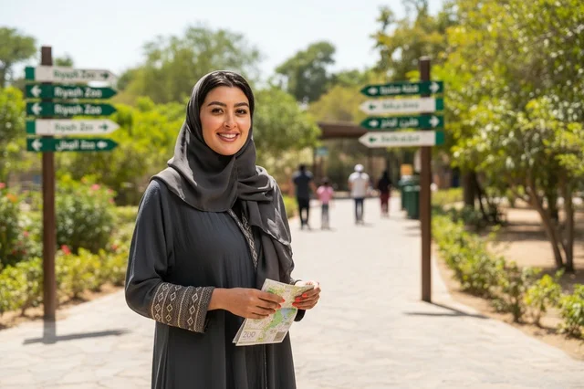 Arab Woman in Abaya Holding Map at Riyadh Zoo Park Arab Woman in Abaya Holding Map at Riyadh Zoo Park