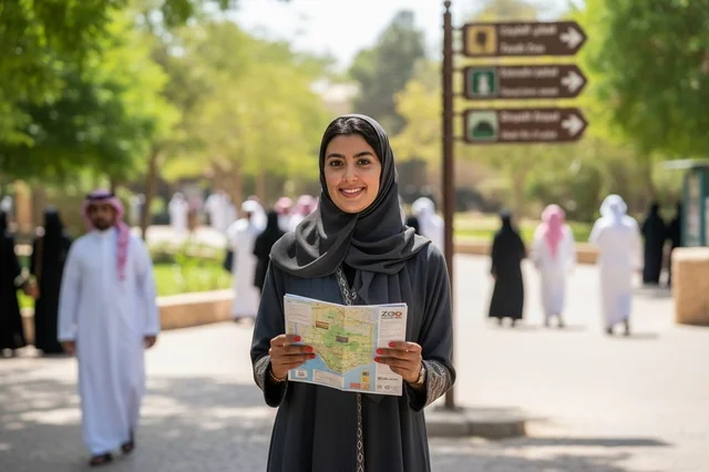 Saudi Woman with Map in Riyadh Park