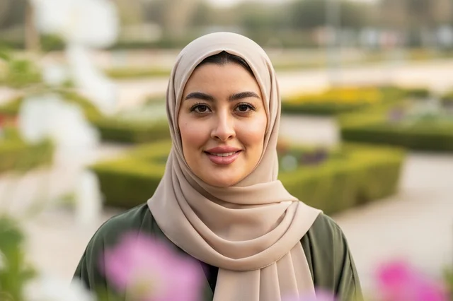 بورتريه امرأة عربية بالحجاب في الحديقة