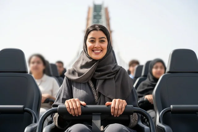 امرأة سعودية في مدينة الملاهي على الأفعوانية