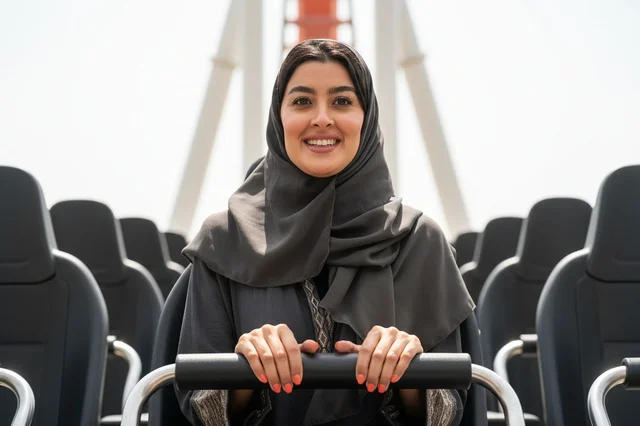 Arab Woman on Roller Coaster Ride at Theme Park