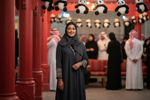Saudi Woman in Abaya at Festive Public Event in Riyadh