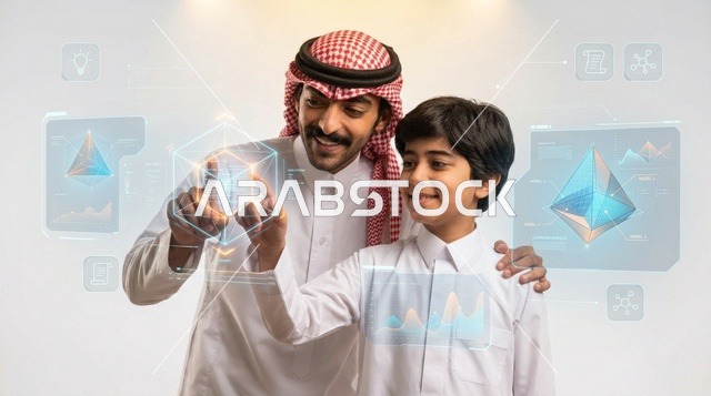 أب سعودي وابنه يتفاعلان مع تكنولوجيا الهولوغرام