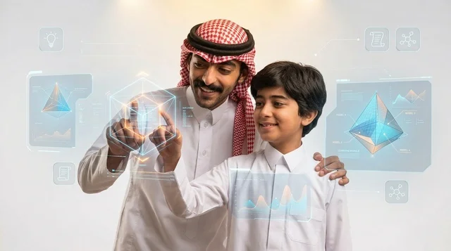 أب سعودي وابنه يتفاعلان مع تكنولوجيا الهولوغرام