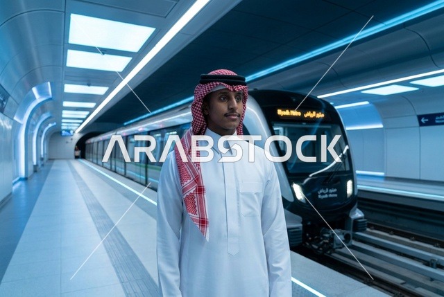 رجل سعودي على رصيف محطة قطار الرياض في السعودية