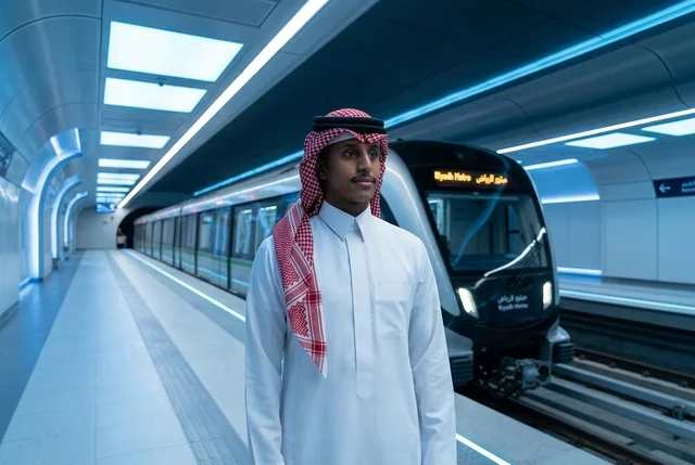 رجل سعودي على رصيف محطة قطار الرياض في السعودية