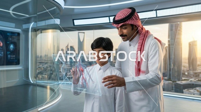 رجل سعودي وابنه يستخدمان الهولوغرام في فصل بالرياض