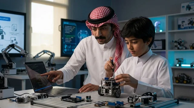 Saudi Teacher and Student in Robotics Education Lab