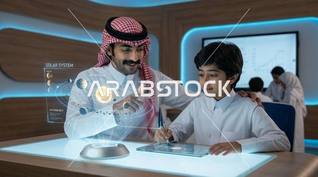 معلم وطالب سعودي يستخدمان تقنية الهولوجرام في الفصل
