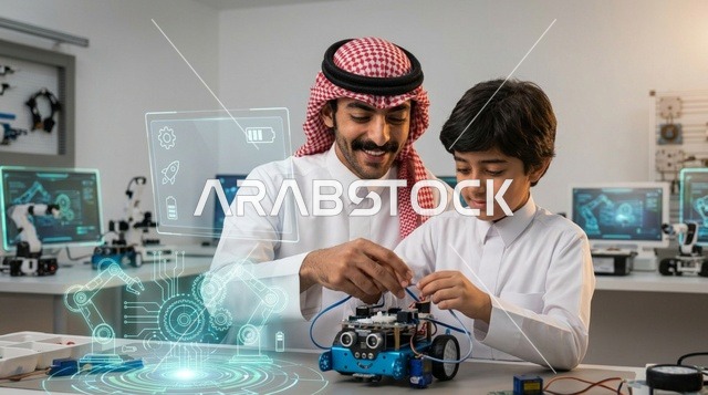 أب وابن سعوديان يبتكران روبوت في مختبر التقنية