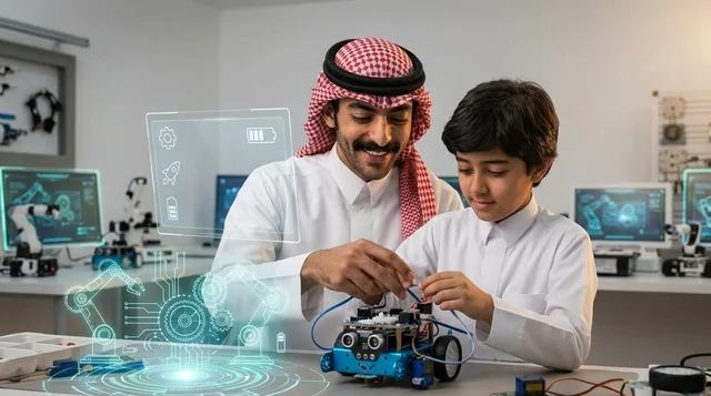 أب وابن سعوديان يبتكران روبوت في مختبر التقنية