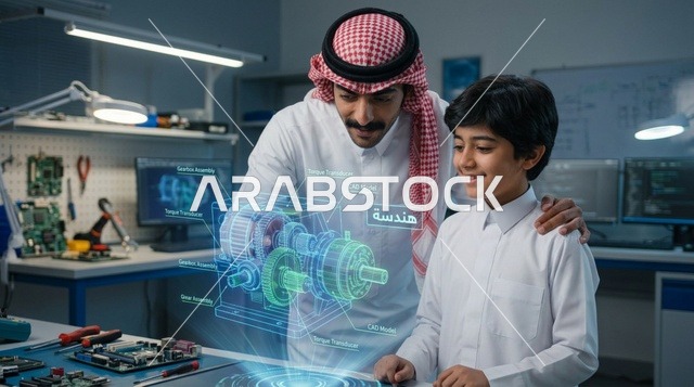 معلم سعودي يشرح الهندسة عبر هولوغرام ثلاثي الأبعاد