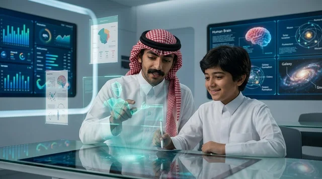أب سعودي مع ابنه في مختبر علوم مستقبلي