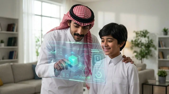 أب وابنه سعوديان يستخدمان تقنية الهولوجرام