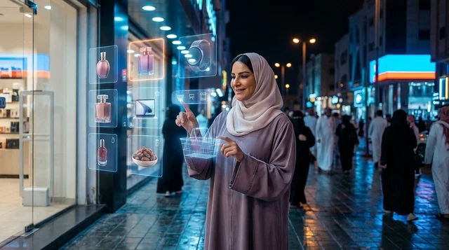 امرأة سعودية تتسوق بتقنية الواقع المعزز ليلا
