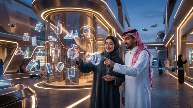 زوجان سعوديان يتسوقان عبر تقنية الهولوغرام الذكية