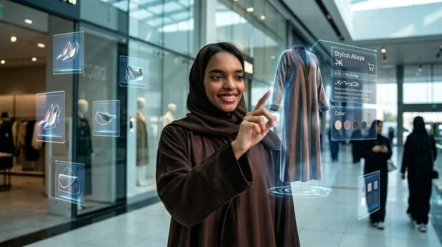 امرأة سعودية تتسوق عبر تقنية الواقع المعزز بالمول