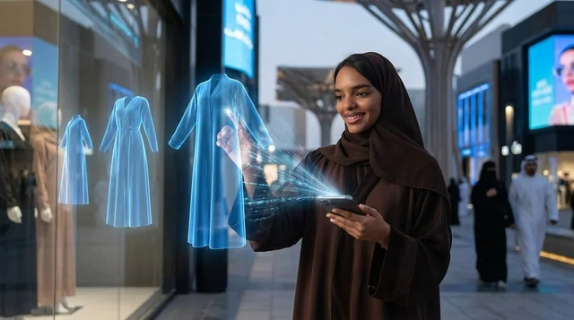 امرأة إماراتية تتسوق بتقنية الواقع المعزز في دبي