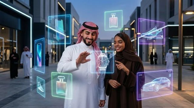 زوجان سعوديان يتسوقان عبر شاشات الهولوغرام الذكية