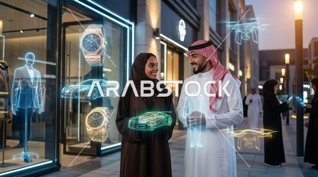 تسوق زوجين سعوديين مع تقنية الهولوغرام المستقبلية