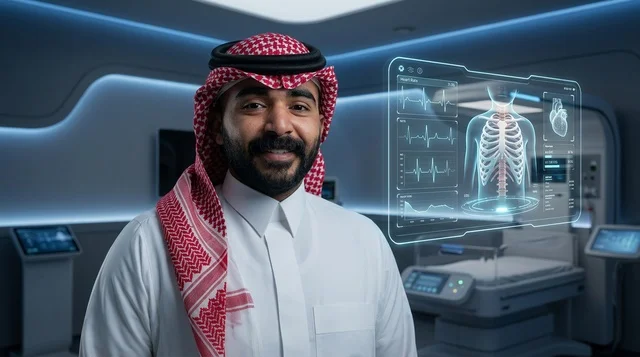 Saudi Doctor in Futuristic Holographic Hospital Room