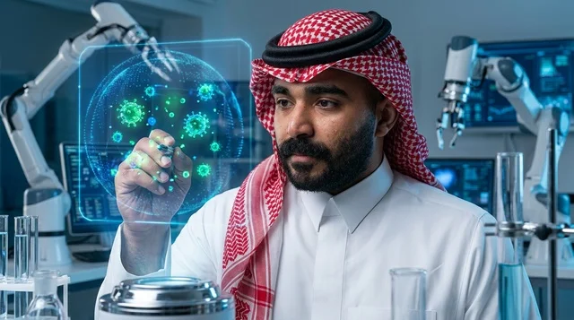 Saudi Scientist Using Hologram in Modern Laboratory