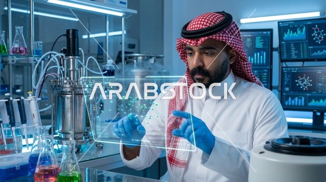 Saudi Scientist Working in High-Tech Research Laboratory