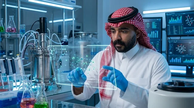 Saudi Scientist Working in High-Tech Research Laboratory