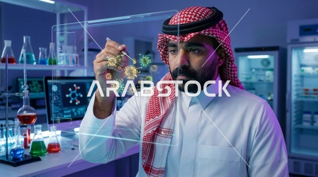 عالم سعودي يحلل الفيروسات عبر شاشة ذكية في المختبر