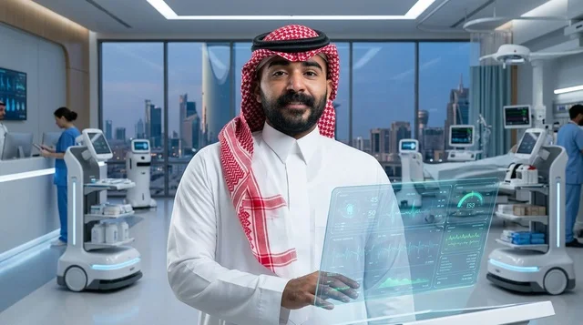طبيب سعودي في مستشفى مستقبلي بالرياض مع تقنيات ذكية