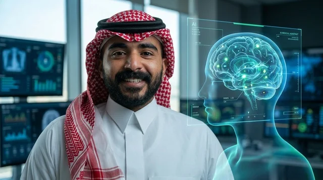 Saudi Scientist with Futuristic Holographic Brain Scan