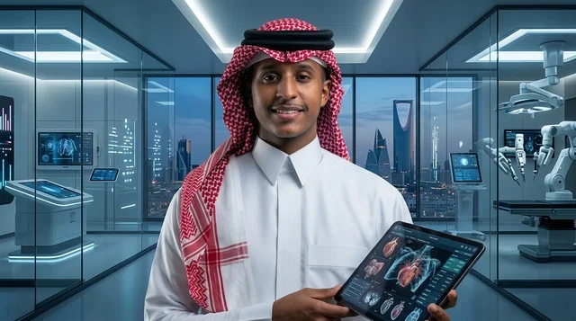 طبيب سعودي في مستشفى بالرياض مع تقنيات طبية حديثة