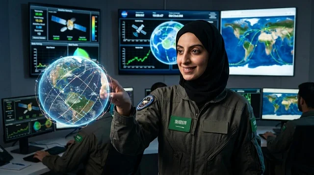 رائدة فضاء سعودية في غرفة التحكم والمراقبة الرقمية