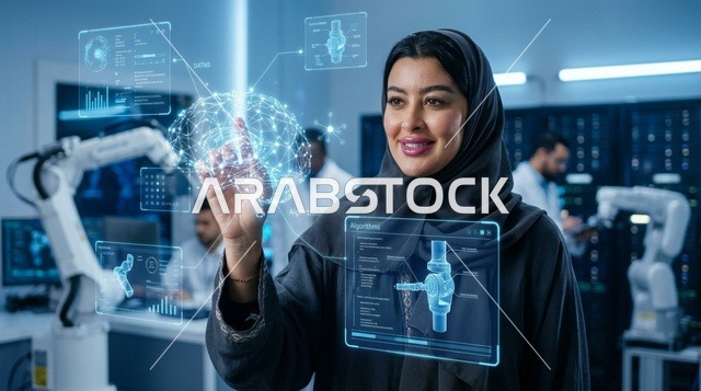 مهندسة سعودية في مختبر روبوتات وتقنية متطورة