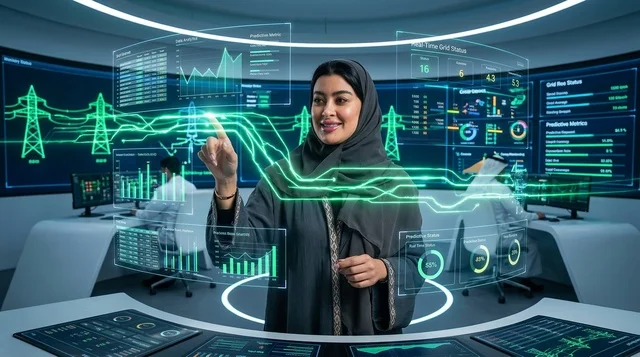 Arab Female Engineer Futuristic Smart Grid Control